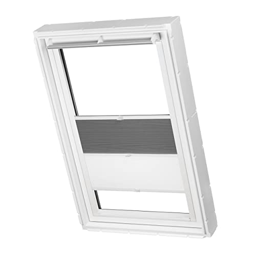 Dachfenster Waben Plissee ohne Bohren Tag und Nacht passend für Velux Fenster verdunkelnd und lichtdurchlässig Plisseerollo verspannt Klebemontage (grau raumverdunkelnd/weiß tageslicht, FK04) von Ventanara