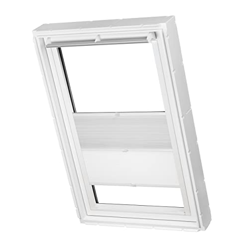 Dachfenster Waben Plissee ohne Bohren Tag und Nacht passend für Velux Fenster verdunkelnd und lichtdurchlässig Plisseerollo verspannt Klebemontage (weiß raumverdunkelnd/weiß tageslicht, F06) von Ventanara