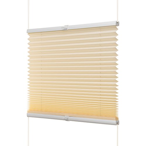 Ventanara® Fenster Plissee ohne Bohren zum Kleben Plisseerollo Wabenplissee Faltrollo verspannt inklusive Premium Klebeträgern (110 x 130 cm, beige Plissee) von Ventanara