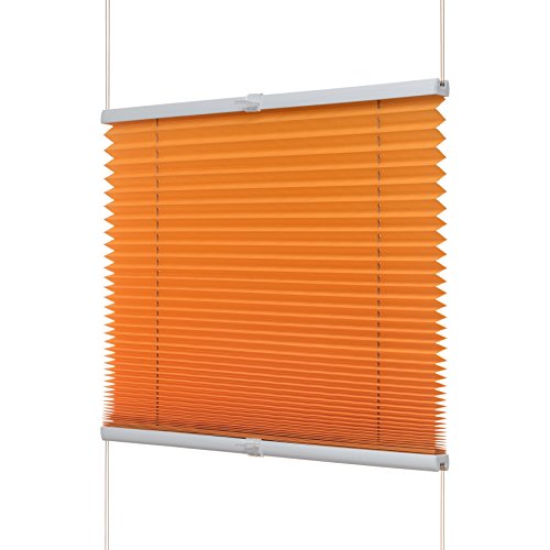 Ventanara® Fenster Plissee ohne Bohren zum Kleben Plisseerollo Wabenplissee Faltrollo verspannt inklusive Premium Klebeträgern (75 x 130 cm, orange Plissee) von Ventanara