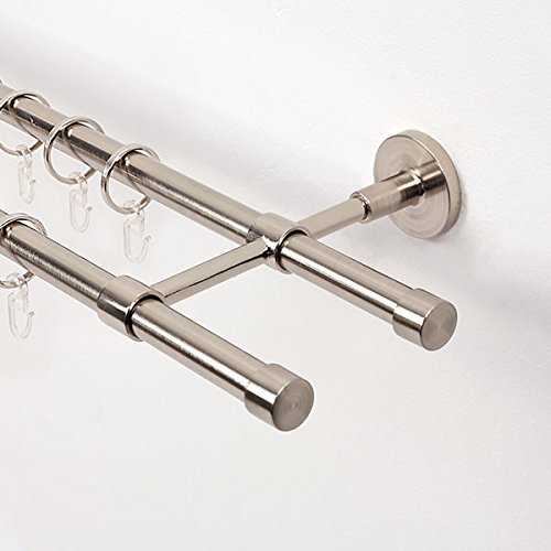 Ventanara® Gardinenstange 240 cm 2 läufig 16 mm mit Endstücken Standard inklusive 48 Ringen Wandmontage von Ventanara