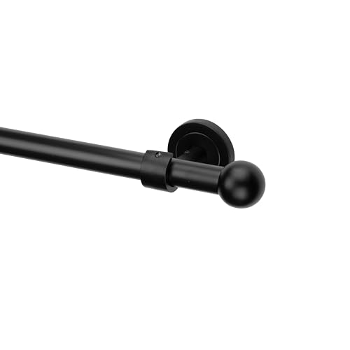 Ventanara® Gardinenstange schwarz matt 19mm 1-läufig mit Endstücken und Halterungen für Wand- und Deckenmontage (Kugel, 140 cm / 1-läufig/Wand + Decke) von Ventanara