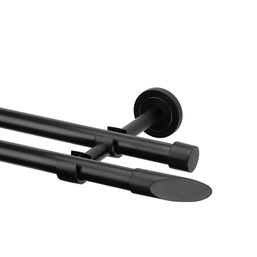 Ventanara® Gardinenstange schwarz matt 19mm 2-läufig mit Endstücken und Halterungen für Wandmontage (Diagonal, 140 cm / 2-läufig/Wand) von Ventanara