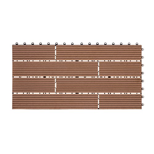 Ventanara® WPC Holz Kunststoff Fliesen Terrassenfliesen Klickfliesen Balkonfliesen 1 Stück (30 x 60 cm Versetzt, Braun) von Ventanara