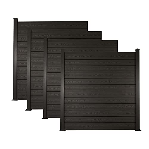 Ventanara® WPC Zaun Sichtschutzzaun Steckzaun Gartensichtschutz Komplettset 188x190 inkl Aluminiumpfosten anthrazit (anthrazit, 4X Element + 5X Pfosten inkl. Aufschraubhülse) von Ventanara