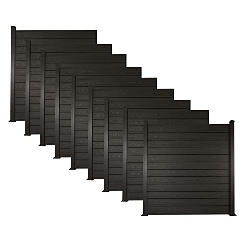 Ventanara® WPC Zaun Sichtschutzzaun Steckzaun Gartensichtschutz Komplettset 188x190 inkl Aluminiumpfosten anthrazit (anthrazit, 9X Element + 10x Pfosten inkl. Aufschraubhülse) von Ventanara