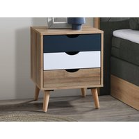 2er-Set Nachttische - 3 Schubladen - Holzfarben, Weiß und Blau - LURVIA von Vente-unique