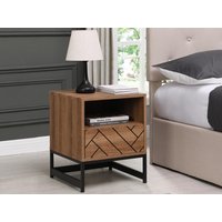 2er-Set Nachttische mit 1 Schublade & 1 Ablage - MDF & Stahl - Holzfarben & Schwarz - CARATANA von Vente-unique