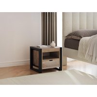 2er-Set Nachttische mit 1 Schublade & 1 Ablagefach - Mangoholz & Metall - Holzfarben & Schwarz - HARLEM II von Vente-unique
