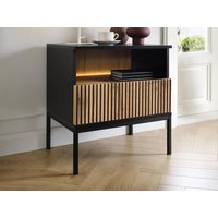 2er-Set Nachttische mit 1 Schublade & 1 Ablagefach - Mit LED-Beleuchtung - Schwarz und Holzfarben - OVILA von Vente-unique