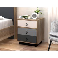 2er-Set Nachttische mit 1 Tür & 1 Schublade - Holzfarben, Weiß & Grau - KRYPTON von Vente-unique