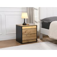 2er-Set Nachttische mit 2 Schubladen - Mit LED-Beleuchtung - MDF - Holzfarben & Schwarz - RUKALO 2er-Set Nachttische mit 2 Schubladen - Mit LED-Beleuchtung - MDF - Holzfarben & Schwarz - RUKALO von Vente-unique