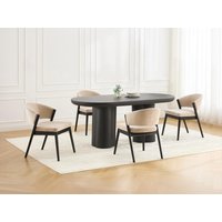 2er-Set Stühle - Boucléstoff & schwarzes Kautschukholz - Beige - ZELVYN von Vente-unique