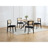 2er-Set Stühle  - Samt - Rattan & Kautschukholz - Schwarz - CALENYA von Vente-unique