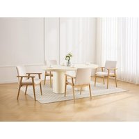 2er-Set Stühle mit Armlehnen - Cord & Kautschukholz - Creme - FILDON von Vente-unique