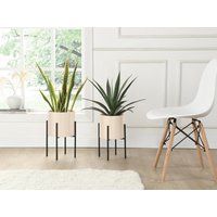 2er-Set - Übertöpfe mit Gestell - Metall - 25 x 39 & 23 x 35,5 - Beige - EDMEE von Vente-unique