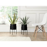 2er-Set - Übertöpfe mit Gestell - Metall - 25 x 39 & 23 x 35,5 - Mattschwarz - EDMEE von Vente-unique