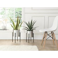 2er-Set - Übertöpfe mit Gestell - Metall - 25 x 39 & 23 x 35,5 - Silberfarben & Schwarz - EDMEE von Vente-unique