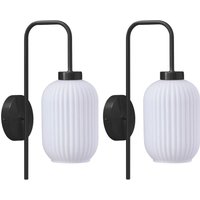 2er-Set Wandleuchten aus Metall und strukturiertem Weißglas - B. 25 x H. 41 cm - Schwarz - LOUXOR 2er-Set Wandleuchten aus Metall und strukturiertem Weißglas - B. 25 x H. 41 cm - Schwarz - LOUXOR von Vente-unique