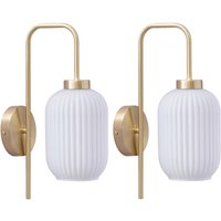 2er-Set Wandleuchten aus gebürstetem Messing und strukturiertem Weißglas - B. 25 x H. 41 cm - Goldfarben - LOUXOR 2er-Set Wandleuchten aus gebürstetem Messing und strukturiertem Weißglas - B. 25 x H. 41 cm - Goldfarben - LOUXOR von Vente-unique