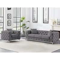 3-Sitzer-Sofa & Sessel - Anthrazit - Samt - EDWINA von Vente-unique