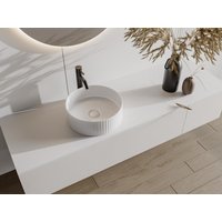 Aufsatzwaschbecken rund - Weiß - Keramik - geriffelt - 36 cm - PEDARA von Vente-unique