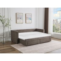 Ausziehbett 2 x 80 x 200 cm – Mit Lattenrost & Schubladen – Texturierter Stoff – Taupe + Matratze – CAMITY von Vente-unique