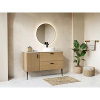 Badezimmermöbel geriffelt auf Füßen mit Ablageplatte - 1 Tür und 2 Schubladen - Natur hell - 120 cm - SARONE von Vente-unique