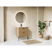 Badezimmermöbel geriffelt auf Füßen mit Einbauwaschbecken - 2 Schubladen - Natur hell - 60 cm - SARONE von Vente-unique
