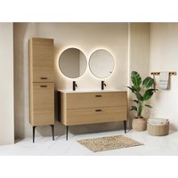 Badezimmermöbel geriffelt auf Füßen mit Einbauwaschbecken und Hochschrank - 2 Schubladen - Natur hell - 120 cm - SARONE von Vente-unique