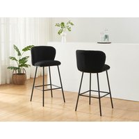 Barhocker 2er-Set - Bouclé-Stoff & Metall - Schwarz - SENORASE von Vente-unique