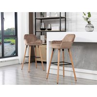 Barhocker 2er-Set - Samt & Buche - Beige - ELEANA von Vente-unique