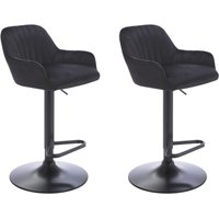 Barhocker 2er-Set - Samt & Metall - Höhenverstellbar - Schwarz - ELEANA von Vente-unique