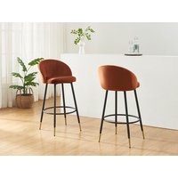 Barhocker 2er-Set - Samt & Metall - Terracotta - ELIRAM von Vente-unique
