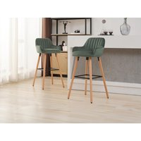 Barhocker 2er-Set - Samt & Metall in Holzoptik - Dunkelgrün - ELEANA Barhocker 2er-Set - Samt & Metall in Holzoptik - Dunkelgrün - ELEANA von Vente-unique