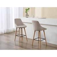 Barhocker 2er-Set - Strukturstoff & Buchenholz - Beige - MASURIE von Vente-unique