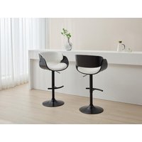 Barhocker 2er-Set höhenverstellbar - Bouclé-Stoff, Eschenfurnier & Metall - Weiß & Schwarz - JELSA von Vente-unique