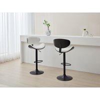 Barhocker 2er-Set höhenverstellbar - Bouclé-Stoff, Eschenfurnier & Metall - Weiß & Schwarz - MONTENEGRO von Vente-unique