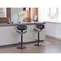 Barhocker 2er-Set höhenverstellbar - Kunstleder und Metall - Holzfarben hell & Schwarz - MONTENEGRO von Vente-unique