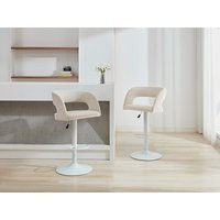 Barhocker 2er-Set höhenverstellbar - Stoff & weißes Metall - Cremefarben - LAJUNIA von Vente-unique