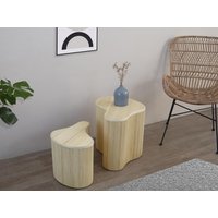 Beistelltische organisch 2er-Set mit Stauraum - Rattan - 52 x 40 x 45 cm & 43,5 x 30 x 33,5 cm - Holzfarben hell - MARSA von Vente-unique