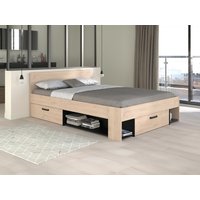 Bett 140 x 190/200 mit Stauraum - Holzfarben & Schwarz - KINSELIA von Vente-unique