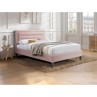 Bett 140 x 190 cm mit gepolstertem Kopfteil + Matratze - Rosa - MACHUPIO Bett 140 x 190 cm mit gepolstertem Kopfteil + Matratze - Rosa - MACHUPIO von Vente-unique