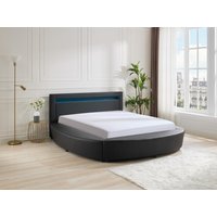 Bett 160 x 200 cm - Mit LED-Beleuchtung - Kunstleder - Schwarz + Matratze - ABULIS III von Vente-unique