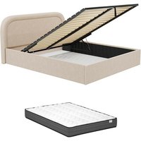 Bett mit Bettkasten + Matratze - 200 x 200 cm - Bouclé-Stoff - Beige - FIREZA Bett mit Bettkasten + Matratze - 200 x 200 cm - Bouclé-Stoff - Beige - FIREZA von Vente-unique