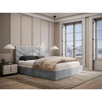 Bett mit Bettkasten - 140 x 190 cm - Strukturstoff - Grau - JUSTANI von Vente-unique