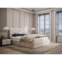 Bett mit Bettkasten - 160 x 200 cm - Strukturstoff - Cremefarben - JUSTANI von Vente-unique