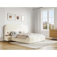 Bett mit Bettkasten mit Nachttischen + Matratze - 160 x 200 cm - Bouclé-Stoff - Weiß - ESTERIA von Maison Céphy von Vente-unique