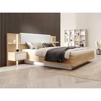 Bett mit Bettkasten mit Nachttischen + Matratze - 160 x 200 cm - Mit LED-Beleuchtung - Holzfarben & Weiß - ELYNIA von Vente-unique