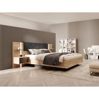 Bett mit Bettkasten mit Nachttischen - 140 x 190 cm - Mit LED-Beleuchtung - Holzfarben & Anthrazit - ELYNIA von Vente-unique